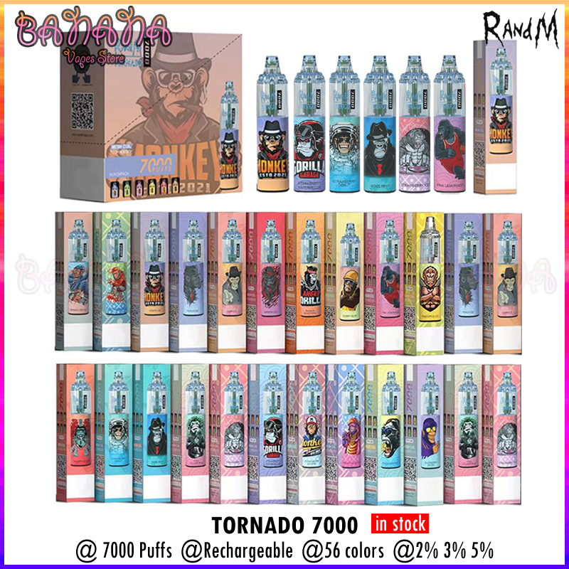 RandM Tornado 7000 Disposable Vape 56 Flavors Mesh Coil Rechargeable E Cigarettes RGB Lights 14ml E-liquid 1000mAh Battery