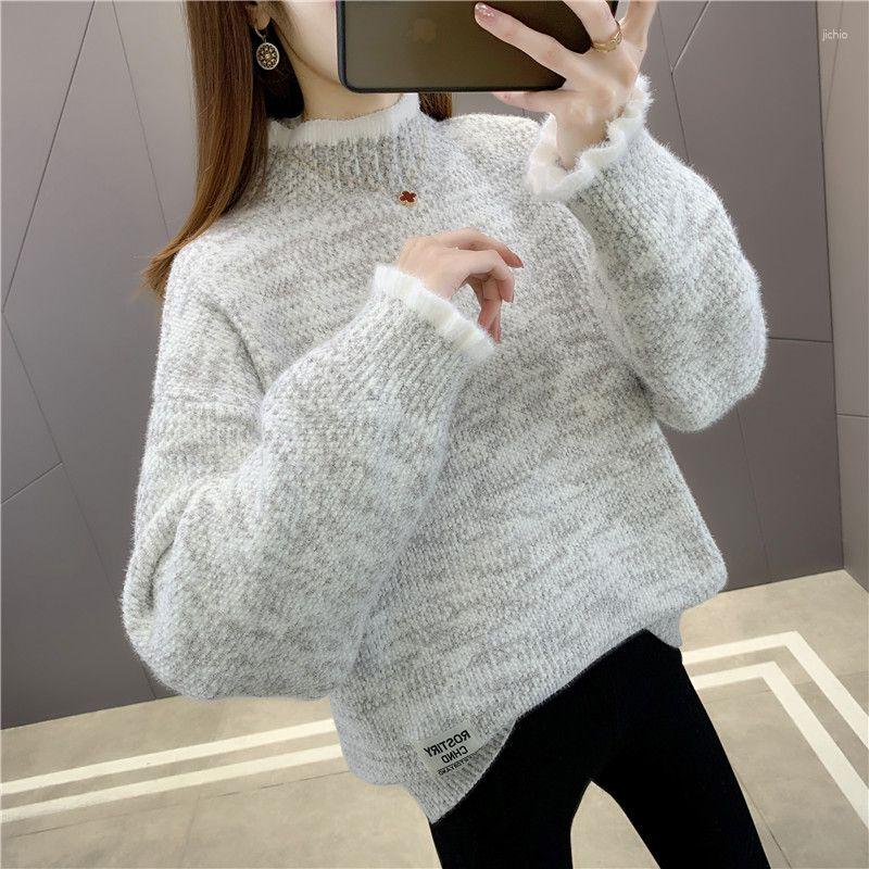 Womens Sweaters Autumn And Winter Sweater Women Keep Warm Ruffled Collar Pullovers Knitting Fashion Long Sleeve Loose Tops T770
