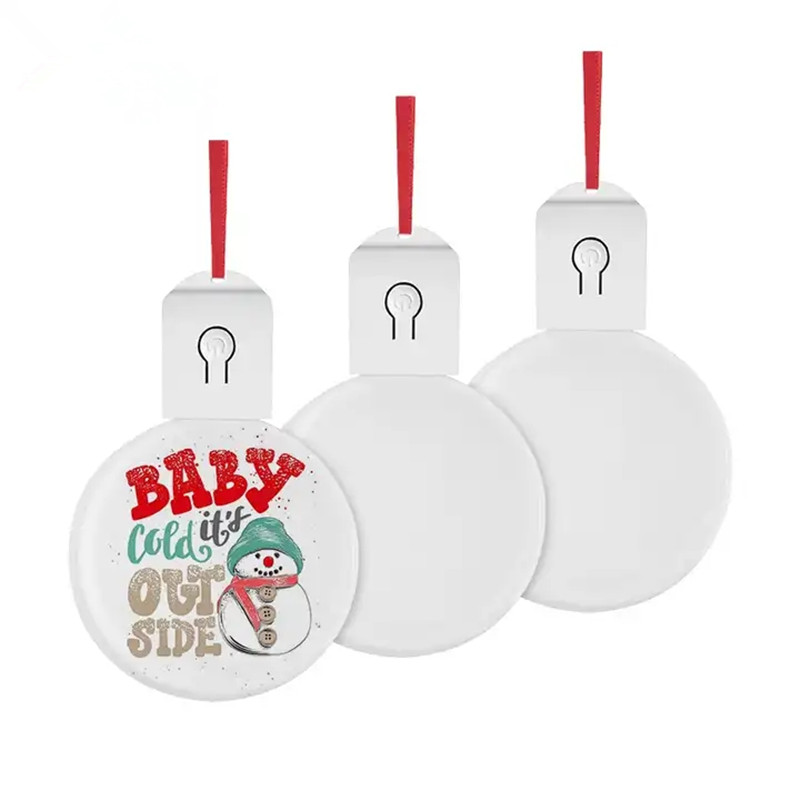 Sublimation LED Light Acrylic Christmas Ornaments With 7 Color Night Light Lamp Hanging Xmas Tree Pendant Christmas Decoration With Red Rope