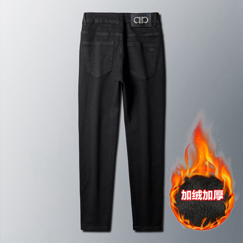 New JEANS Pants pant Men's trousers Stretch FLEECE thickening winter DDicon Embroidered close-fitting jeans cotton slacks washed straight busines