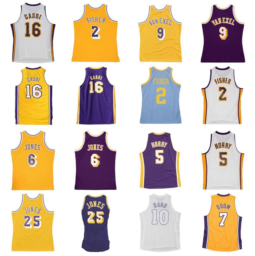 Basketball Jerseys Pau Gasol Derek Fisher Robert Horry Eddie Jones amar Odom Nick Van Exel Steve Nash mesh Hardwoods classic retro jerseys men women youth