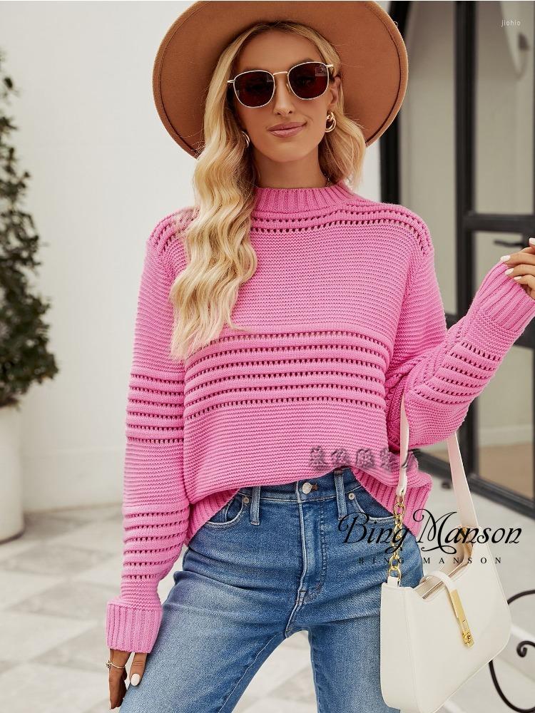 Womens Sweaters Autumn And Winter Pullover Sweater Versatile Pit Stripe Round Neck Knitwear Fashion