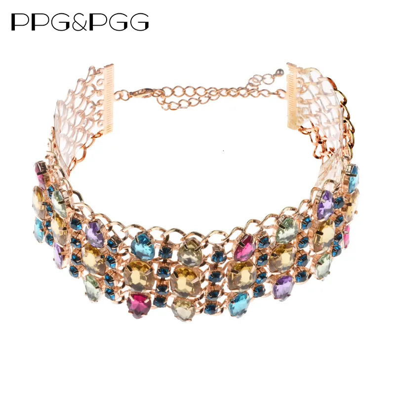 Chokers ZA Crystal Statement Chokers Necklaces Women Jewelry Fashion Big Bib Large Collar Choker Necklace Clear Champagne 231007