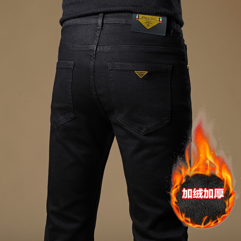New JEANS Pants pant Men's trousers Stretch FLEECE thickening winter DDicon Embroidered close-fitting jeans cotton slacks washed straight busines