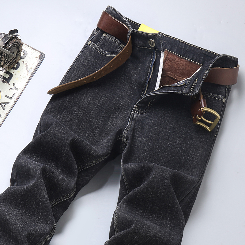 New JEANS Pants pant Men's trousers Stretch FLEECE thickening winter DDicon Embroidered close-fitting jeans cotton slacks washed straight busines