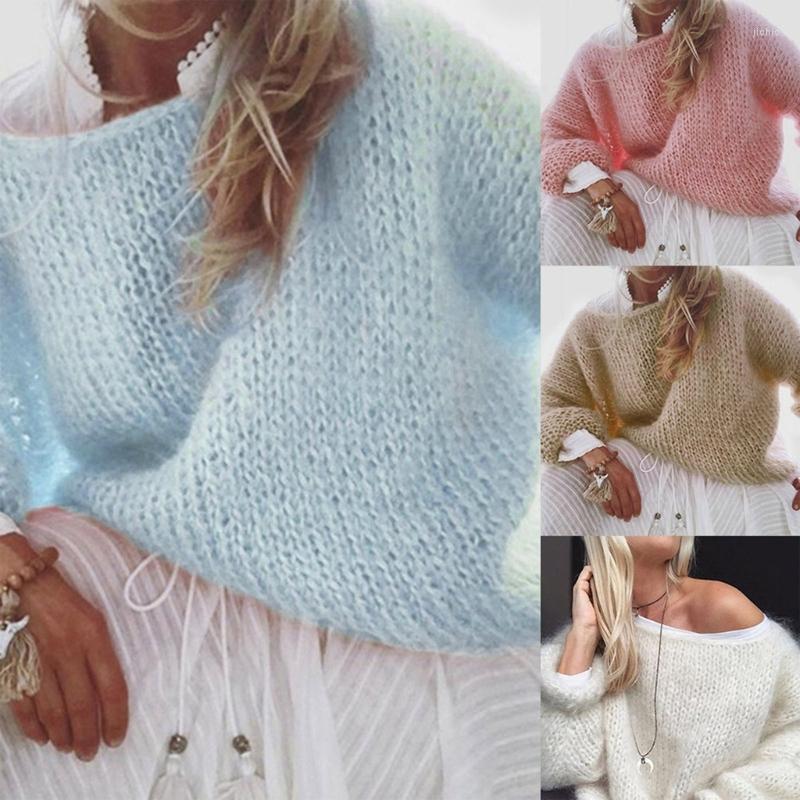 Womens Sweaters Women Lantern Long Sleeve Sweater Fuzzy Chunky Knit Loose Pullover Tops