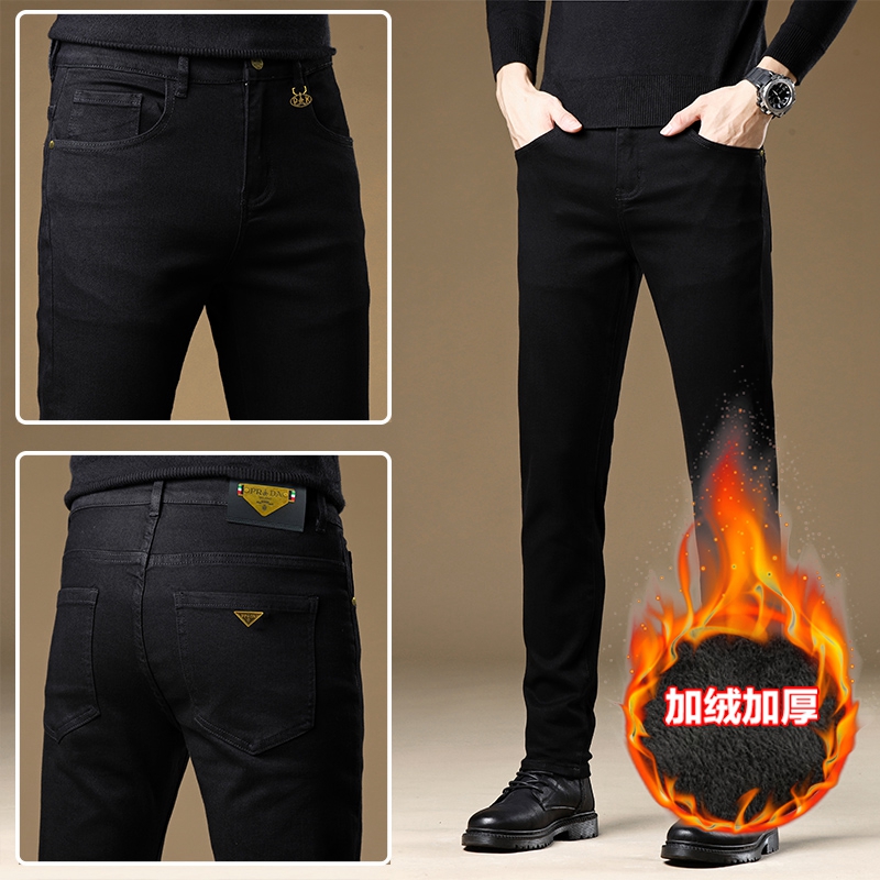 New JEANS Pants pant Men's trousers Stretch FLEECE thickening winter DDicon Embroidered close-fitting jeans cotton slacks washed straight busines