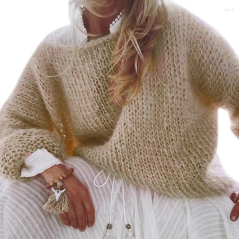 Womens Sweaters Women Lantern Long Sleeve Sweater Fuzzy Chunky Knit Loose Pullover Tops