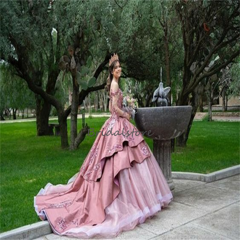Luxury Pink Vestidos De 15 Quinceanera Dress 2024 Princess Sequin Ball Gown Sweet 15 Birthday Dress Glitter Xv Charro Prom Gowns Vestidos 16 Debutante