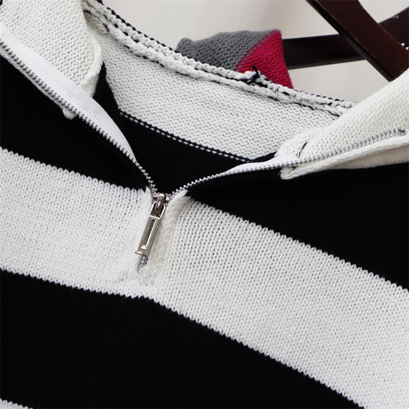 Womens Sweaters Hsa 2023 Contrast Color Striped Zipper Hooded Sweater Fashion Loose Retro Soft Glutinous Lazy Style Long Sleeve Tops
