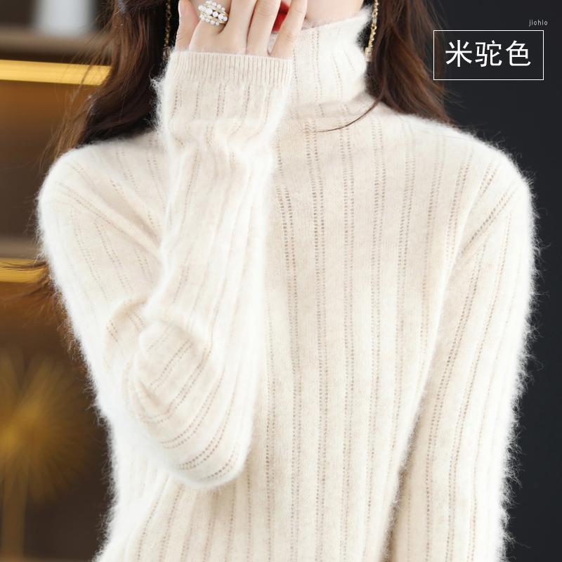 Womens Sweaters Mink Cashmere Pullover Autumn/Winter High Neck Sweater Casual Solid Hollow Knitwear Thickened Loose Top Overside Blouse