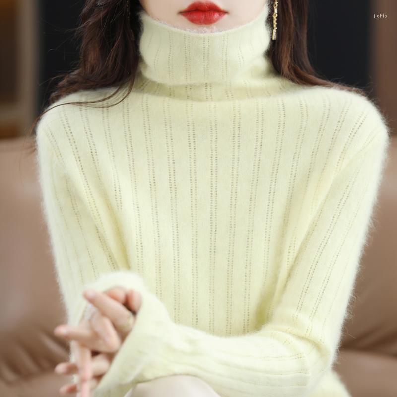 Womens Sweaters Mink Cashmere Pullover Autumn/Winter High Neck Sweater Casual Solid Hollow Knitwear Thickened Loose Top Overside Blouse
