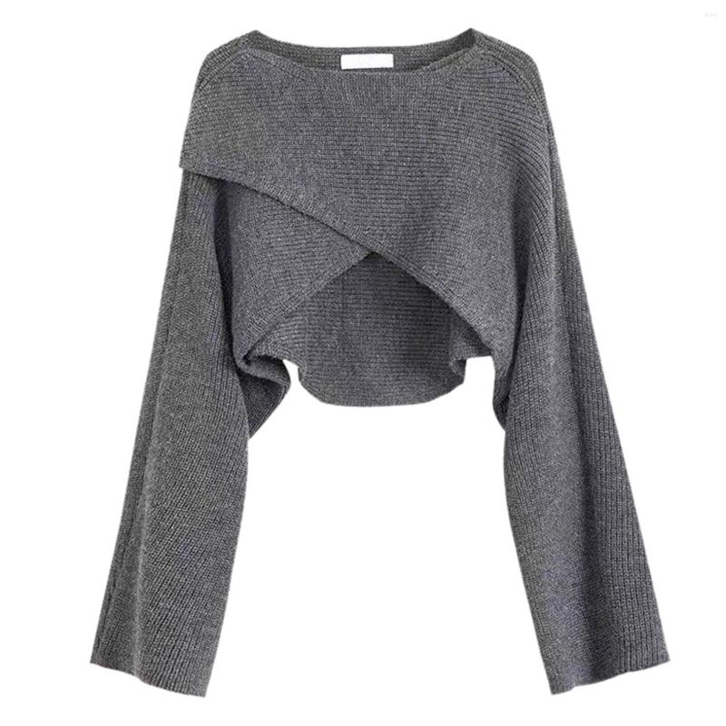 Womens Sweaters Women Short Knit Sweater Long Sleeve Solid O Neck Irregular Hem Loose Pullovers Mens Small