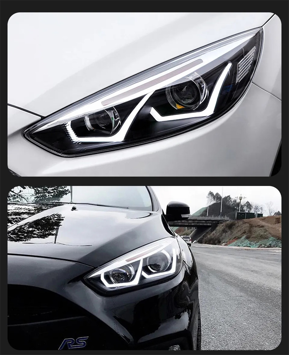 Auto Headlights Modified For Ford Focus 20 15-20 18 Angel Eye Styling LED Daytime Lights Dual Projector DRL Car Accesorios