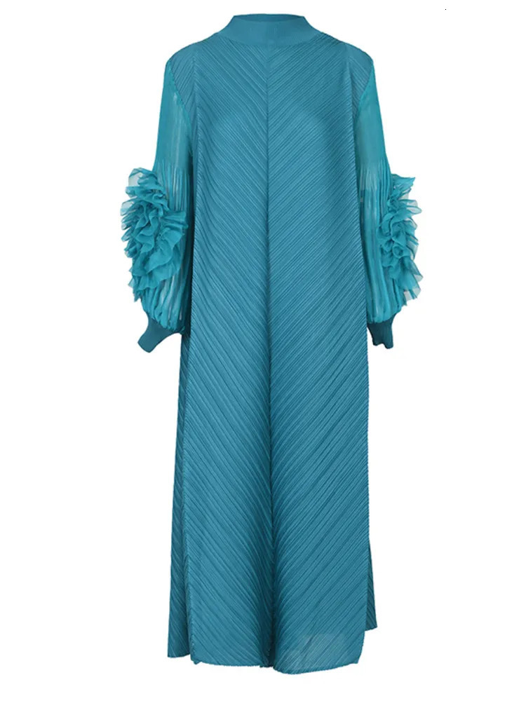 Basic Casual Dresses LANMREM Oversize Pleated Dress Round Neck Spliced Fungus Full Sleeve Long Dresses For Women Spring Clothes 2Q1331 231007