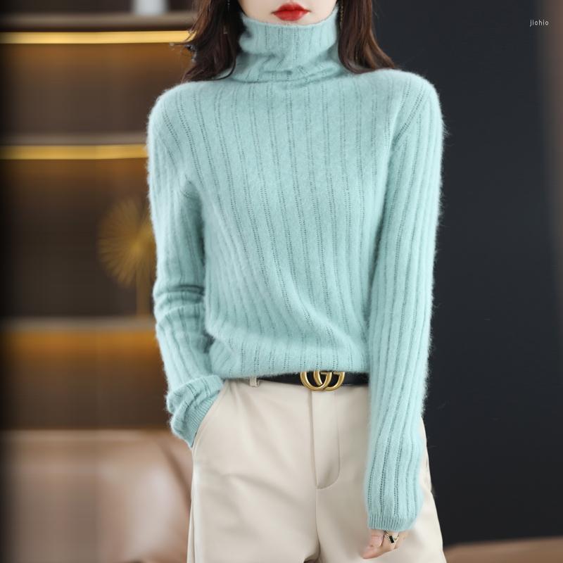 Womens Sweaters Mink Cashmere Pullover Autumn/Winter High Neck Sweater Casual Solid Hollow Knitwear Thickened Loose Top Overside Blouse
