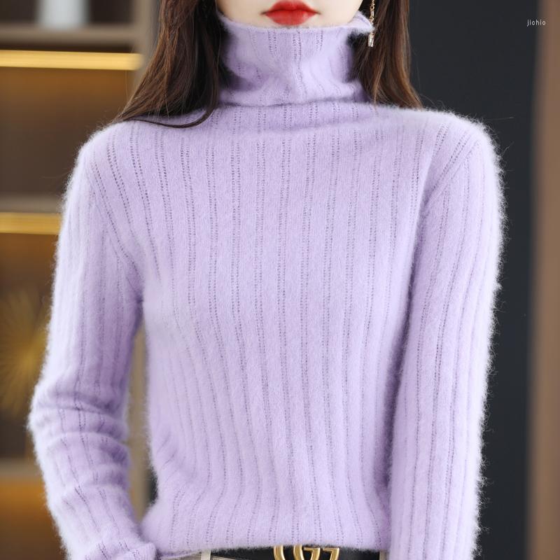 Womens Sweaters Mink Cashmere Pullover Autumn/Winter High Neck Sweater Casual Solid Hollow Knitwear Thickened Loose Top Overside Blouse