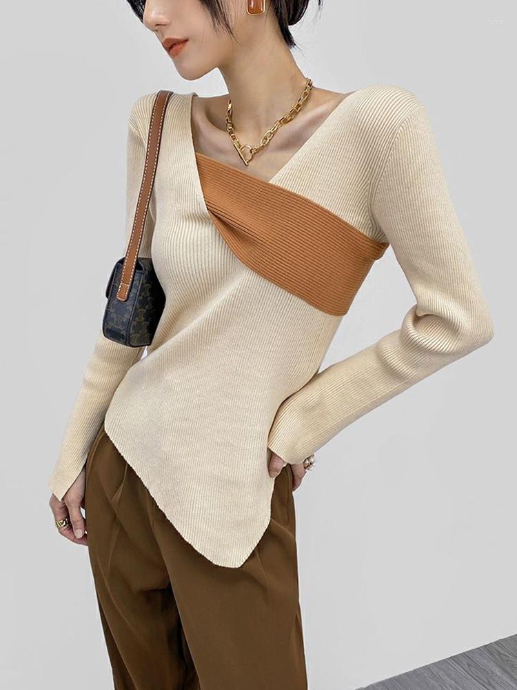 Womens Sweaters Wrapped Crochet Sweater Cross Top Long Sleeved Clothing V-neck Soft Casual Retro Harajuku Aesthetic Pullover Irregular
