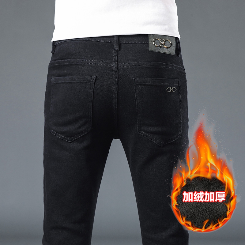 New JEANS Pants pant Men's trousers Stretch FLEECE thickening winter DDicon Embroidered close-fitting jeans cotton slacks washed straight busines
