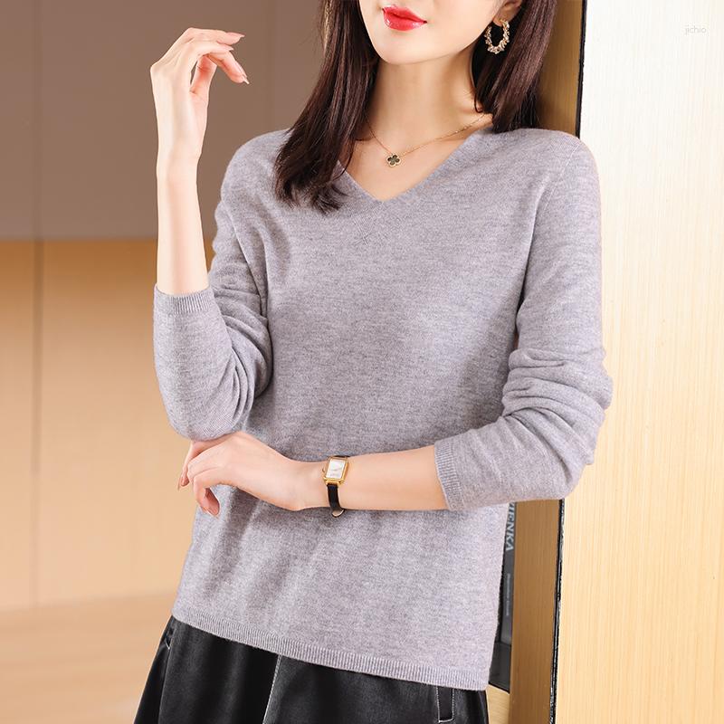 Womens Sweaters Women Wool 2023 Autumn Winter Lady V-neck Long Sleeve Pure Knitted Pullovers