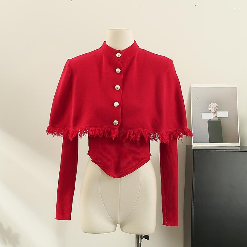 Womens Sweaters Pullover Cape Two Piece Set V-Neck Knit Sweater Short Loose Tassel Shawl 2023 Autumn And Winter Gentle Elegant
