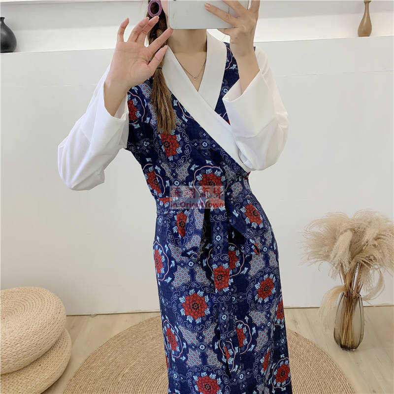 Tibetan Women Spring and Autumn Flower pattern Lhasa Clothing Travel Photography Tibet Robe Modern Chinese National Dress
