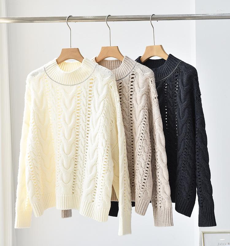 Womens Sweaters Women Sweater Hollow Out Twisted Temperament Long Sleeve O-neck Solid Beading Pullover Jumper Wool Casual Spring 2023