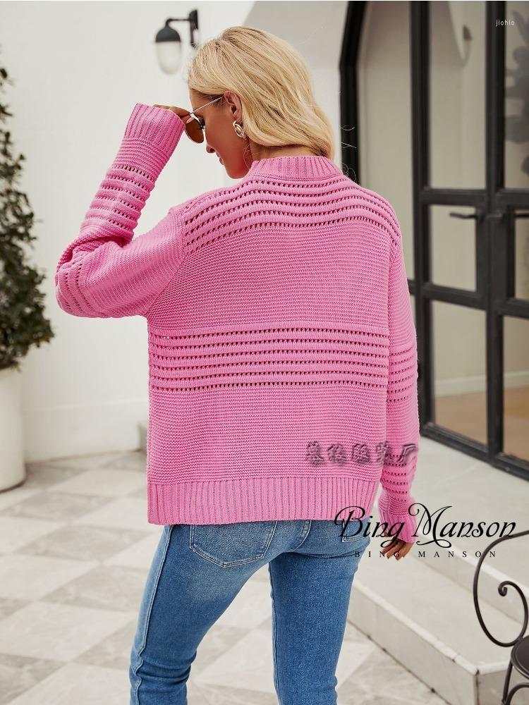 Womens Sweaters Autumn And Winter Pullover Sweater Versatile Pit Stripe Round Neck Knitwear Fashion