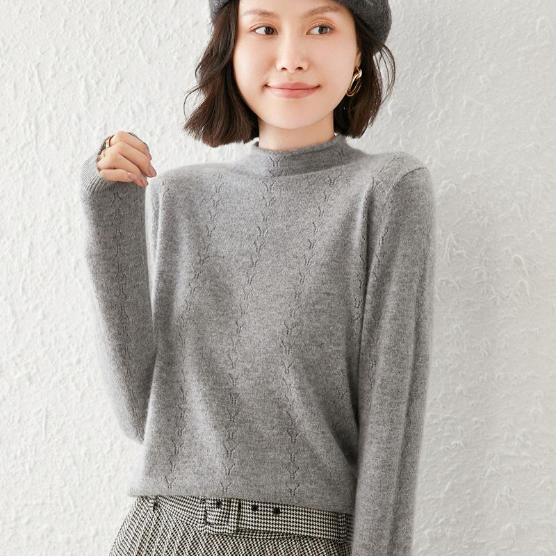 Womens Sweaters Autumn And Winter Style Wool Sweater Half Turtleneck Curled Hollow Iong-Sleeved Pullover Top Ioose