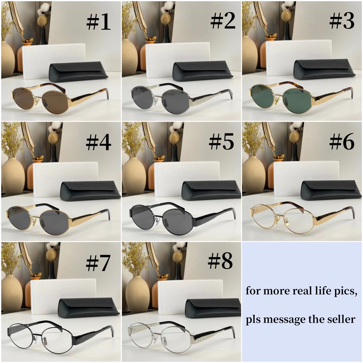 Female Male Fashion Sunglasses Oval Thin Frame Sun Protection Retro Style With Box