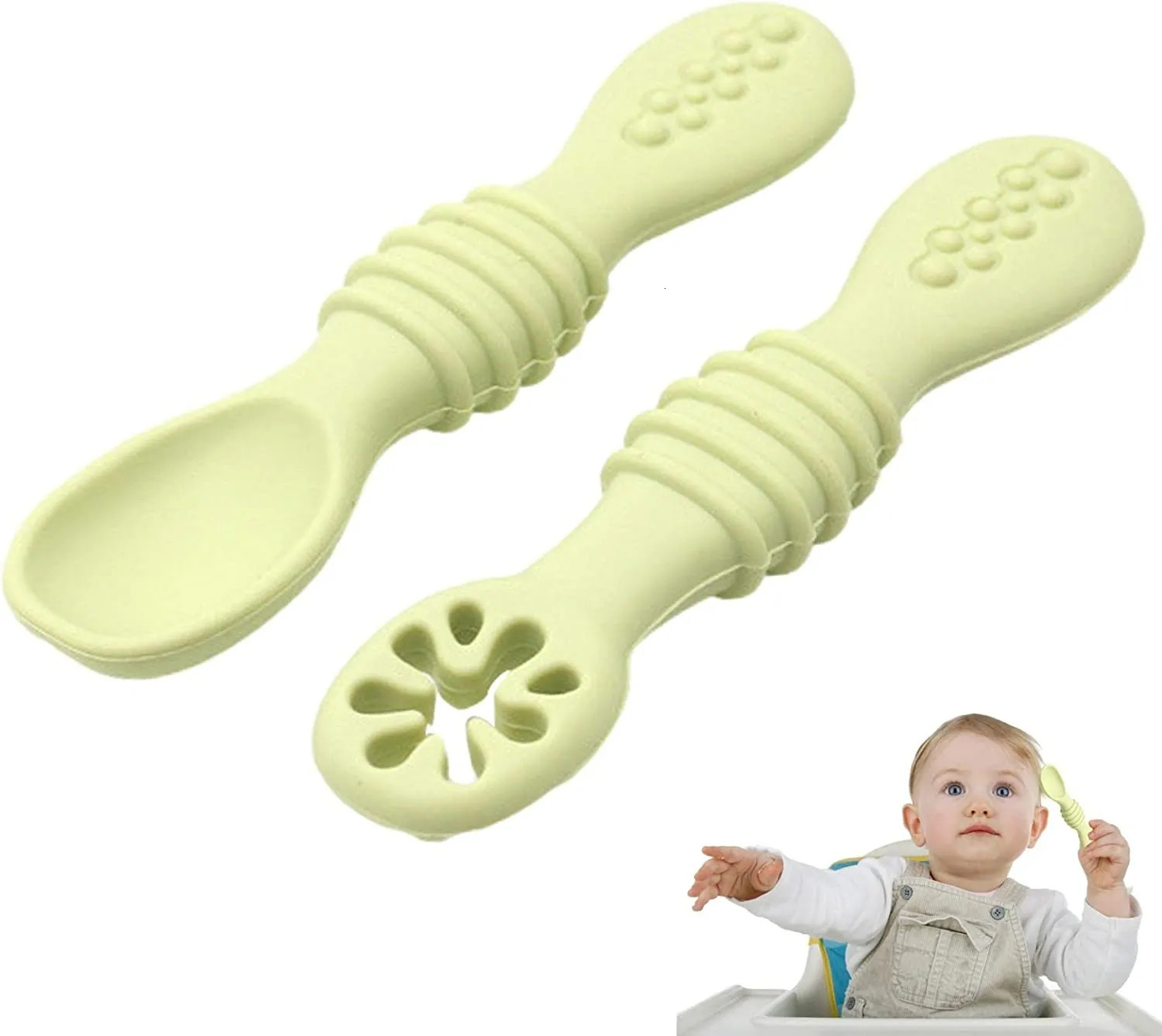Cups Dishes Utensils Baby Feeding Spoon Silicone Baby Spoons for Toddler Utensils First Stage Baby Training Spoon Set Infant-Led Weaning Utensils 2310
