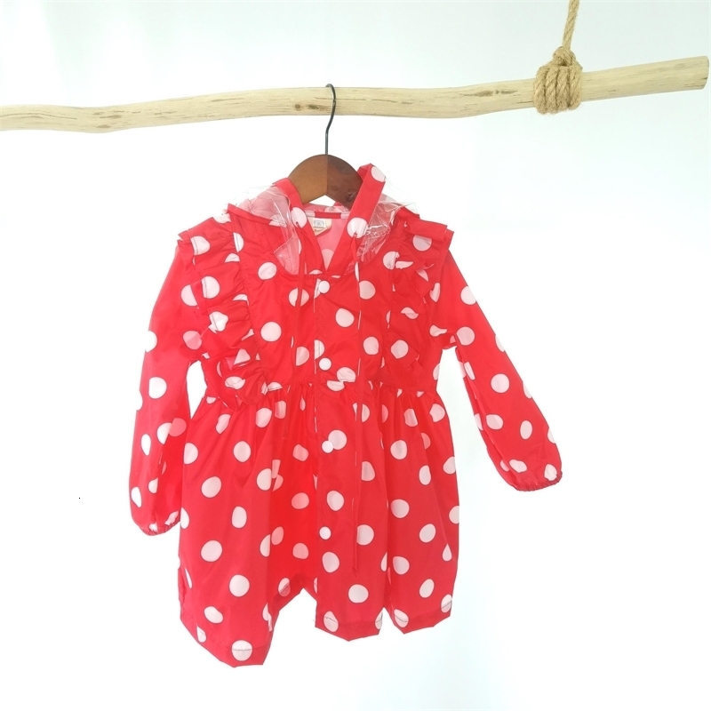 Jackets Baby Girls Rain Coat Dot Ruffles Big Brim Hooded Single breasted Kids Princess Poncho With Storage Bag Children Raincoat 2 5 Yrs 231007