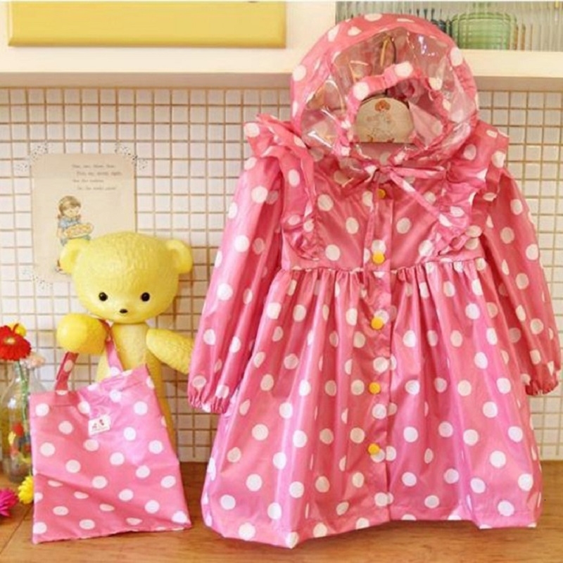 Jackets Baby Girls Rain Coat Dot Ruffles Big Brim Hooded Single breasted Kids Princess Poncho With Storage Bag Children Raincoat 2 5 Yrs 231007