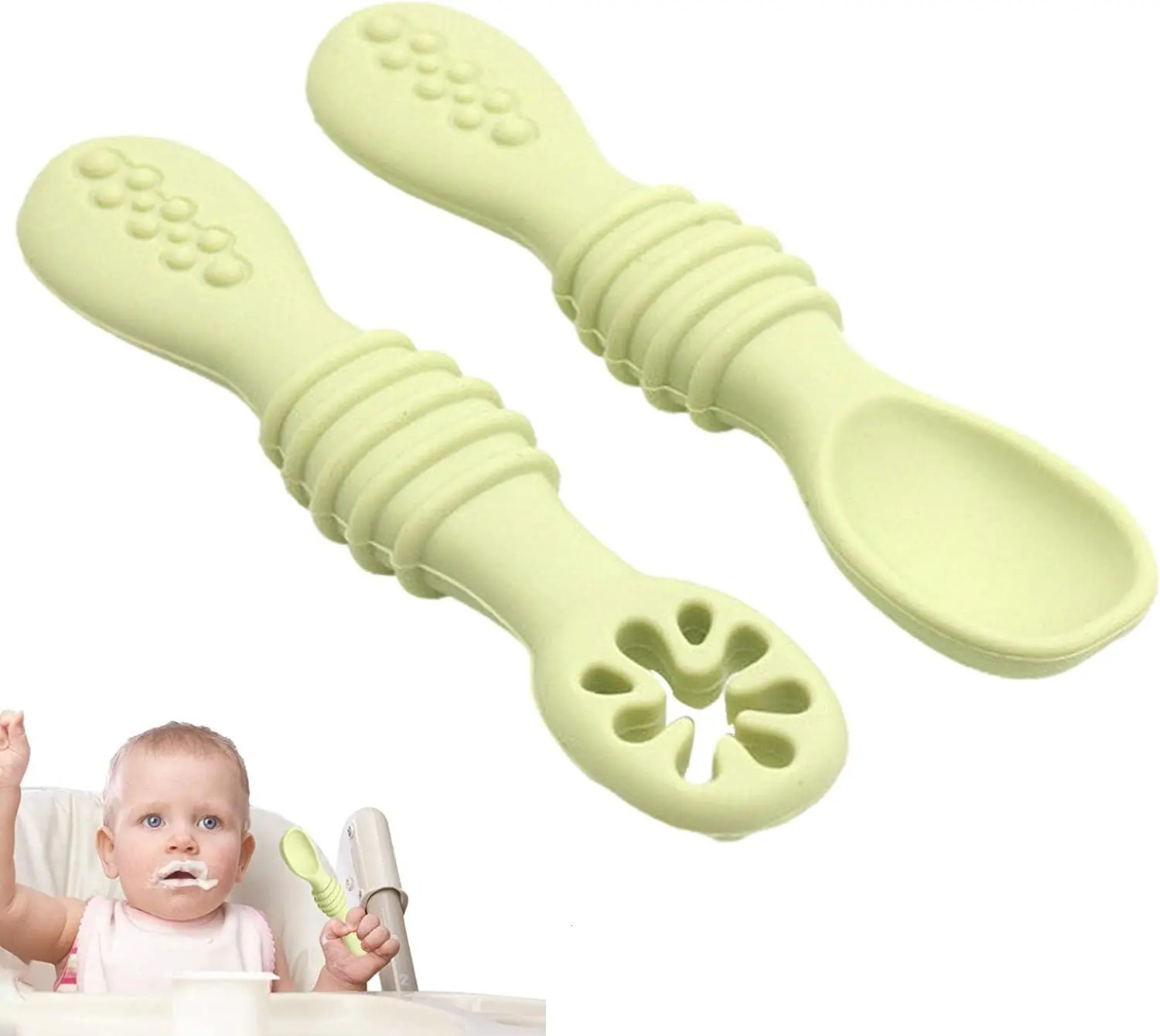 Cups Dishes Utensils Baby Feeding Spoon Silicone Baby Spoons for Toddler Utensils First Stage Baby Training Spoon Set Infant-Led Weaning Utensils 2310