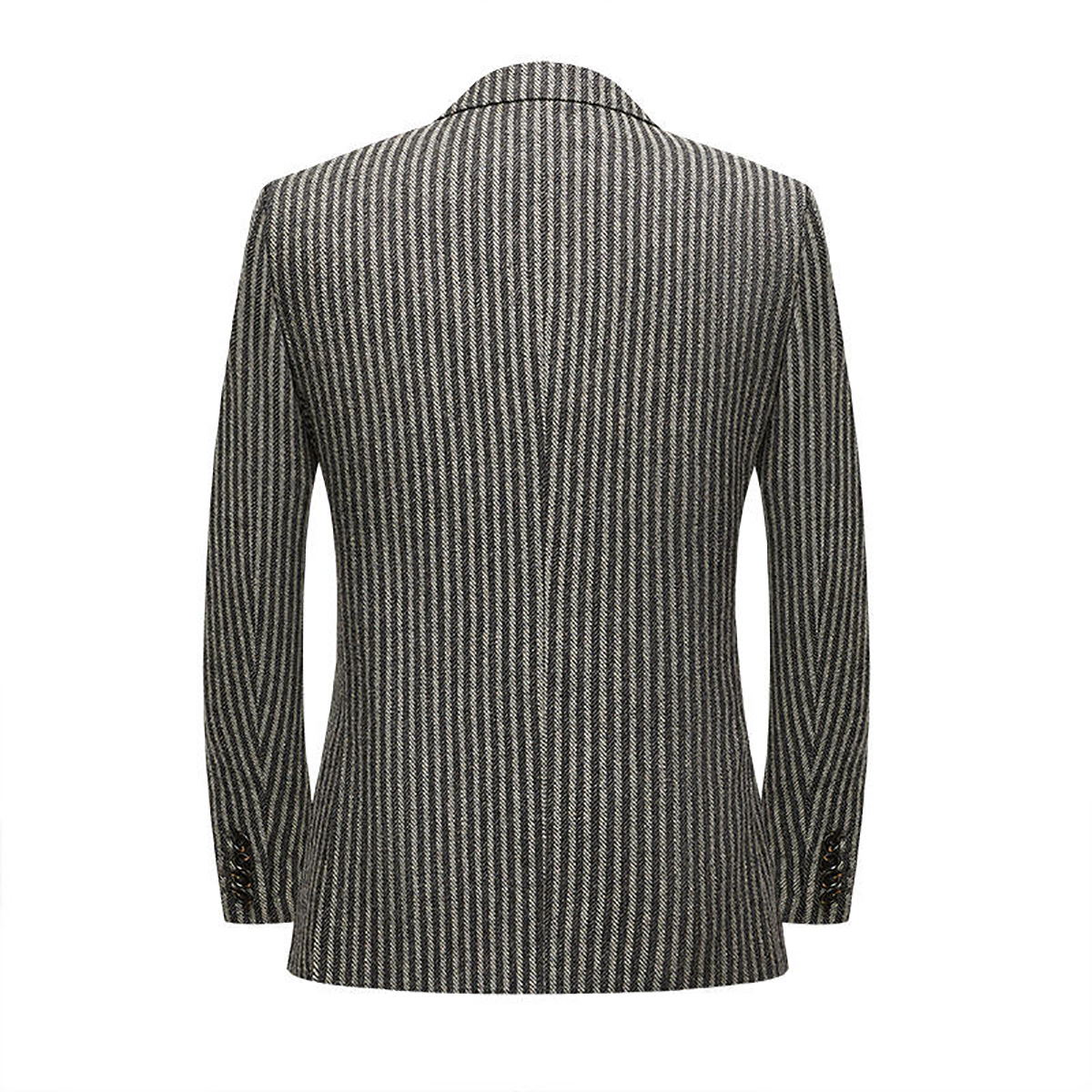 Gray Wool Winter Men Suit's For Wedding Formal Striped Groom Tuxedos Male Fashion 2 Pieces Double Breasted Pants Sets