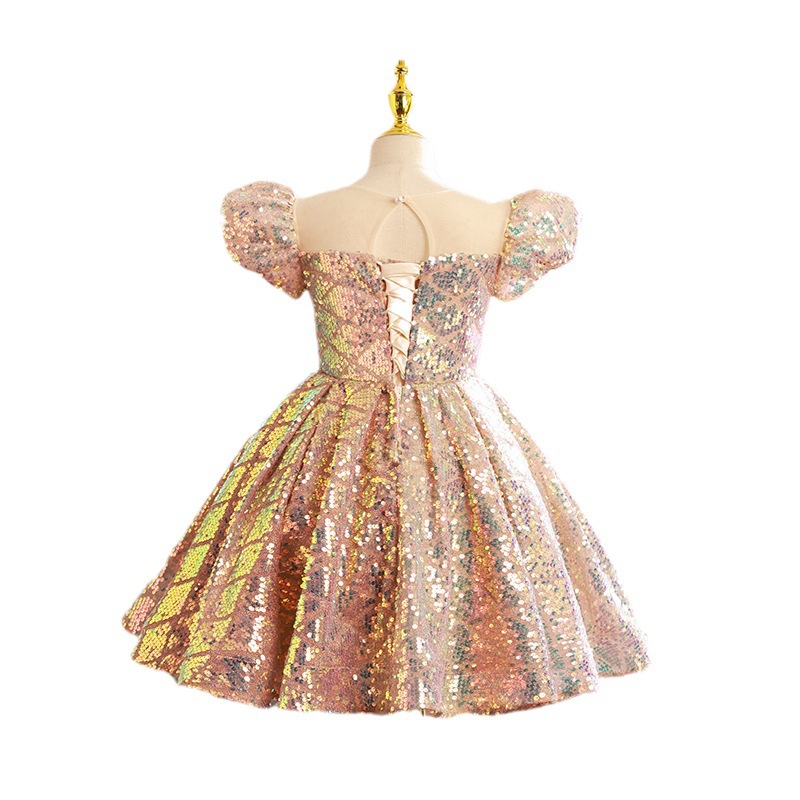 Glossy Sequined Flower Girl Dresses Shiny Bling Puff Princess Ball Gowns For Wedding Sweep Train Little Girls Birthday Party Toddlder Pageant Dress 40
