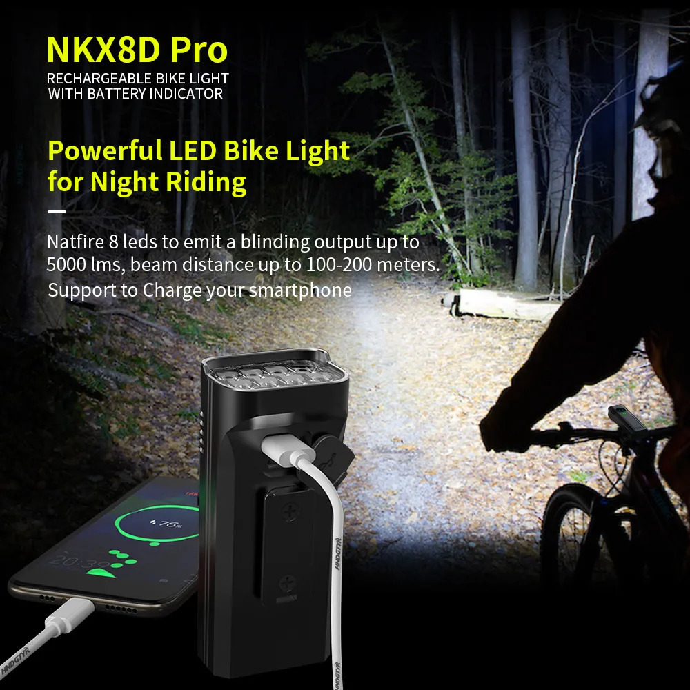 Bike Lights NATFIRE 10000mAh Bicycle Light Digital Battery Indicator USB Rechargeable Set with 3 Holders 7000LM 8 LED Flashlight 231009 - view 5