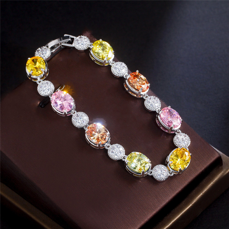 colorful diamond tennis bracelet designer woman round square iced out chain AAA zirconia copper cstal silver bracelets valentines day gift womens luxu