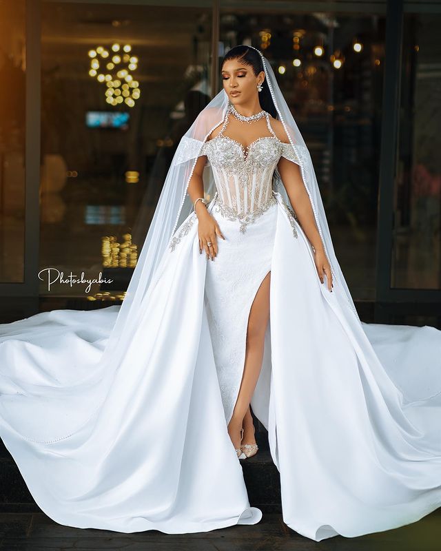 Ebi Aso Plus Arabic Oct Size Lace Mermaid Wedding Dress Beaded Crystals Detachable Train Bridal Gowns Dresses Zj Es 6660306