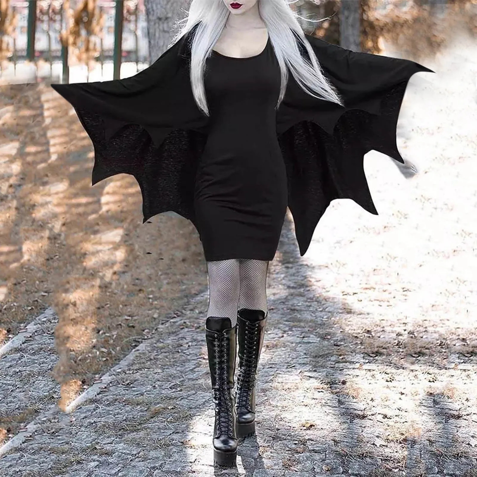 Basic Casual Dresses Halloween Costume Gothic Bat Wing Sleeve Dresses For Women Solid Slim Fit Dress Vintage Halloween Party Dresses Vestido Feminino 
