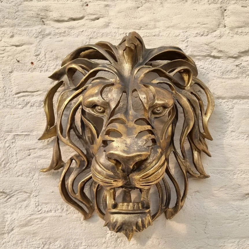 Decorative Objects Figurines Rare Find Large Lion Head Wall Mounted Art Sculpture Gold Resin Decor Kitchen Bedroom Dropshippin 231009