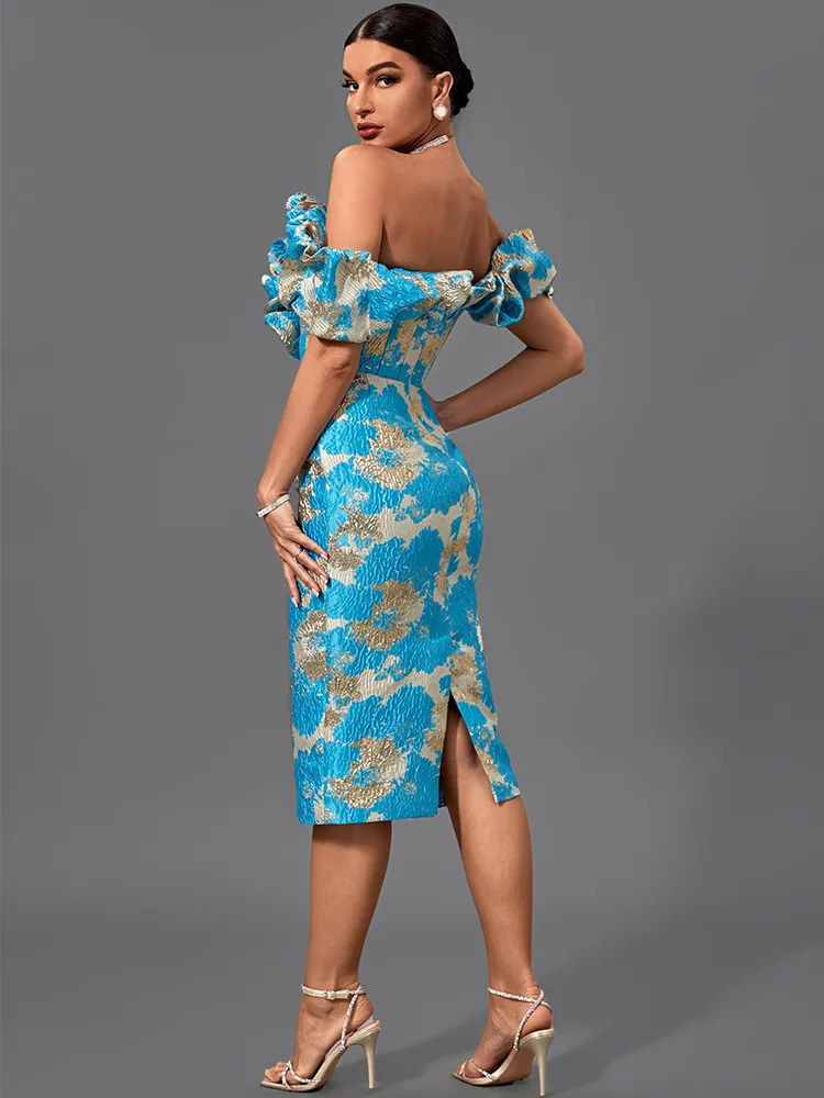 Basic Casual Dresses Jacquard Party Dress Women s Yellow Bodycon Elegant Sexy Midi Evening Club High Quality Summer Outfit 231009