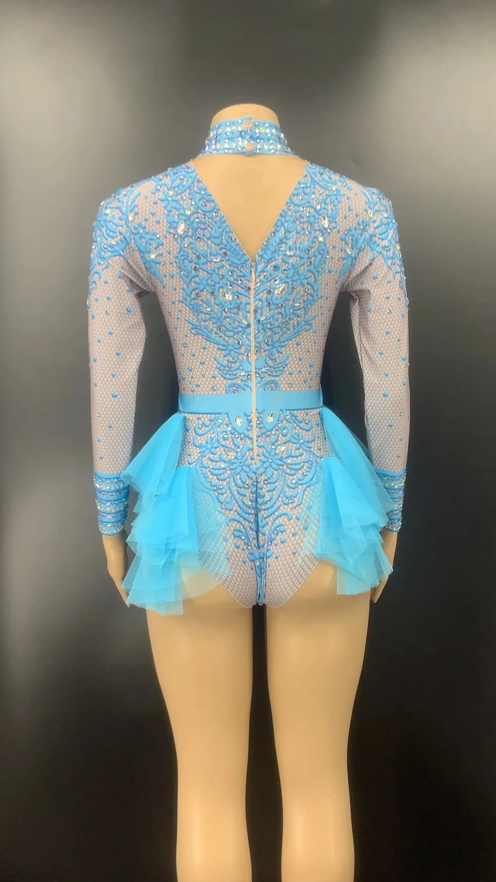 Women s Jumpsuits Rompers Sparkly s Pink Lace Bodysuit Women Long Sleeve Birthday Party Outfit Dance Costume Sexy Show Performance Stage Wear 231009