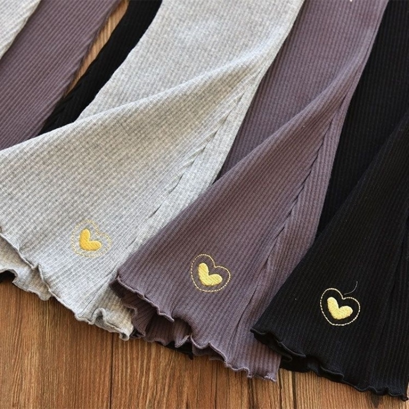 Trousers Kids Girls Flare Legging 2023 Arrival Children Casual Elastic Pants Heart Embroidery Slim Fit Leggins Baby Girl Summer 231007