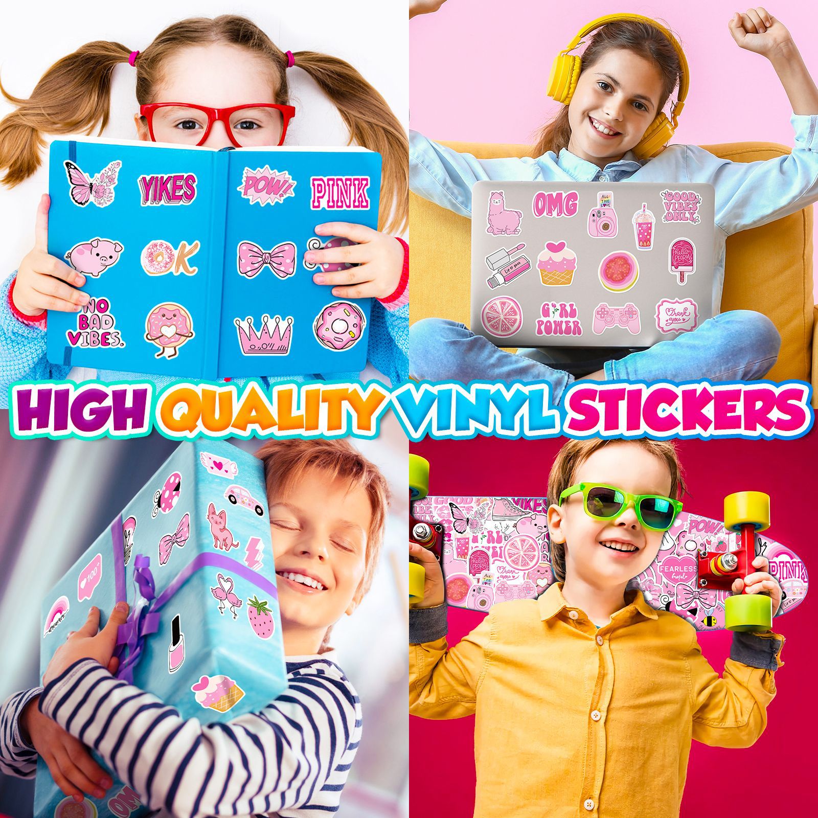 50pcs/lot Cute Pink Stickers Aesthetic Trendy Car Sticker Laptop Water Bottle Phone Pad Guitar Bike Luggage Decals for Kids Girls Teens Gifts