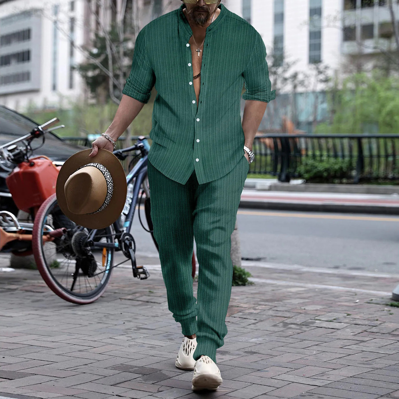 Men's Tracksuits Spring Autumn Men's Casual Two Piece Sets Long Sleeve Tops And Long Pants Suit Fashion Stripe Outfit Men Streetwear 231009