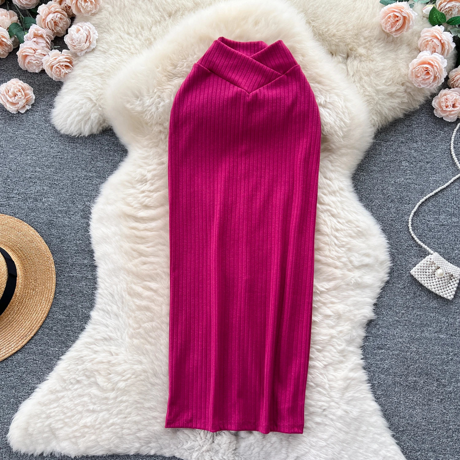 Skirt Chic Solid Elegant Elastic Slim Sexy Knit Skirt High Waist Fashion Vintage Autumn Hip Wrap Full 231009