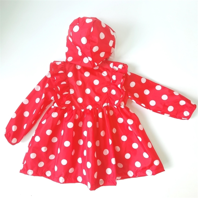 Jackets Baby Girls Rain Coat Dot Ruffles Big Brim Hooded Single breasted Kids Princess Poncho With Storage Bag Children Raincoat 2 5 Yrs 231007