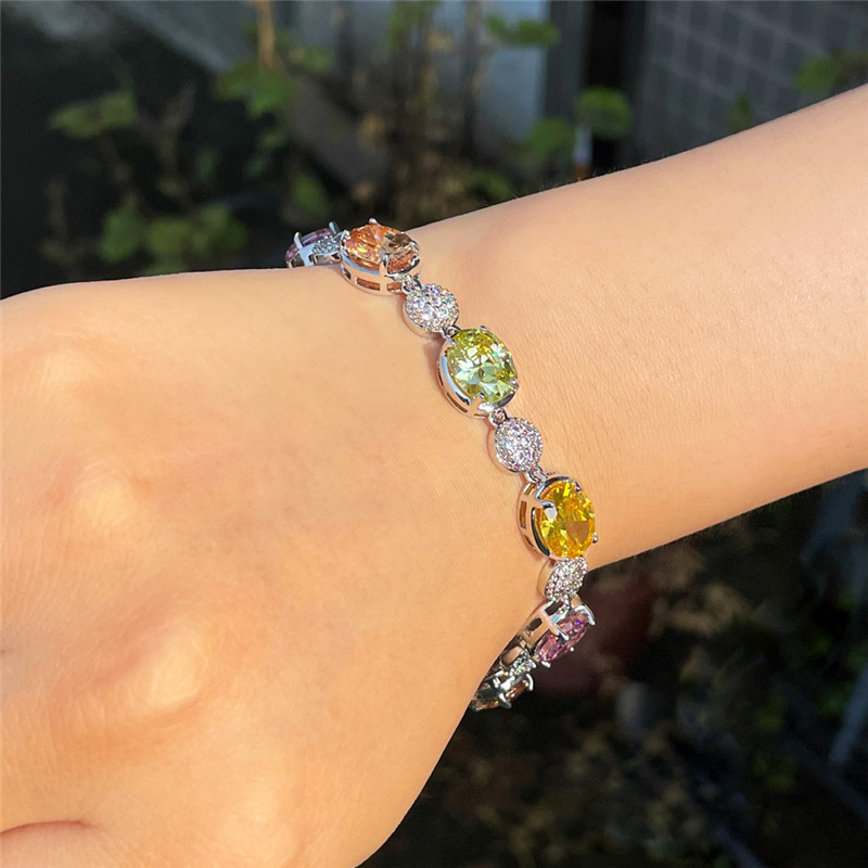 colorful diamond tennis bracelet designer woman round square iced out chain AAA zirconia copper cstal silver bracelets valentines day gift womens luxu