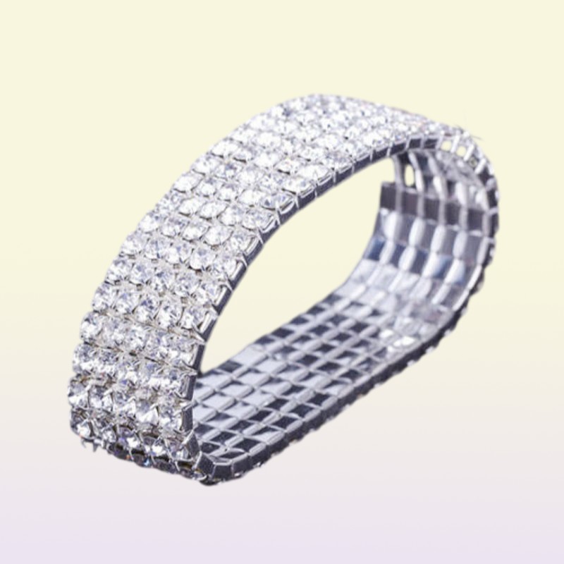 12 pieces Lots 110 Row Silver Bracelets Crystal Rhinestone Elastic Bridal Bangle Bracelet Stretch Whole Wedding Accessories f